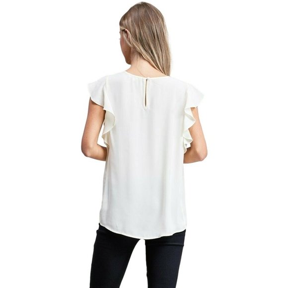 Array Blouse M Ivory Flutter Sleeve Gathered Pleated Neckline NEW - Picture 5 of 6